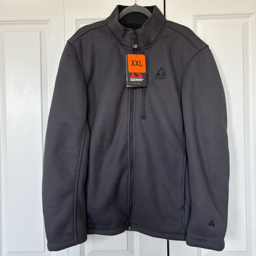 NWT Gerry Gray Full Zip Jacket Lined Coat Waffle Ribbed Knit Fleece 1047676
